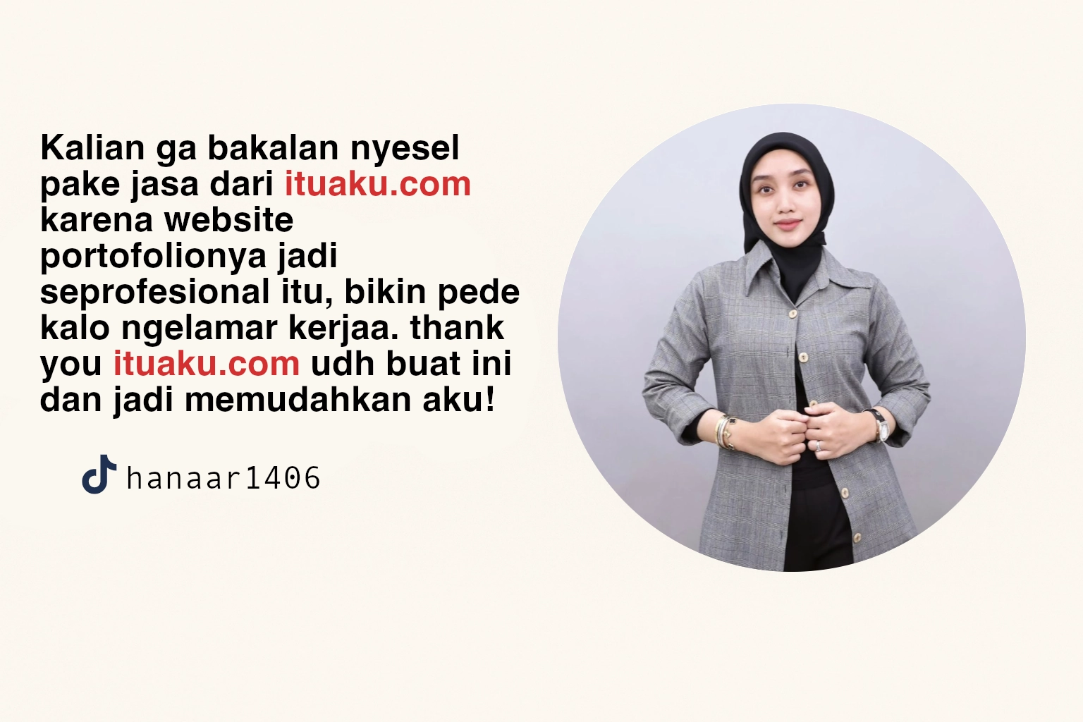 kalian ga bakalan nyesel pake jasa dari ituaku.com karena website portofolionya jadi seprofesional itu, bikin pede kalo ngelamar kerjaa. thank you ituaku.com udh buat ini dan jadi memudahkan aku!